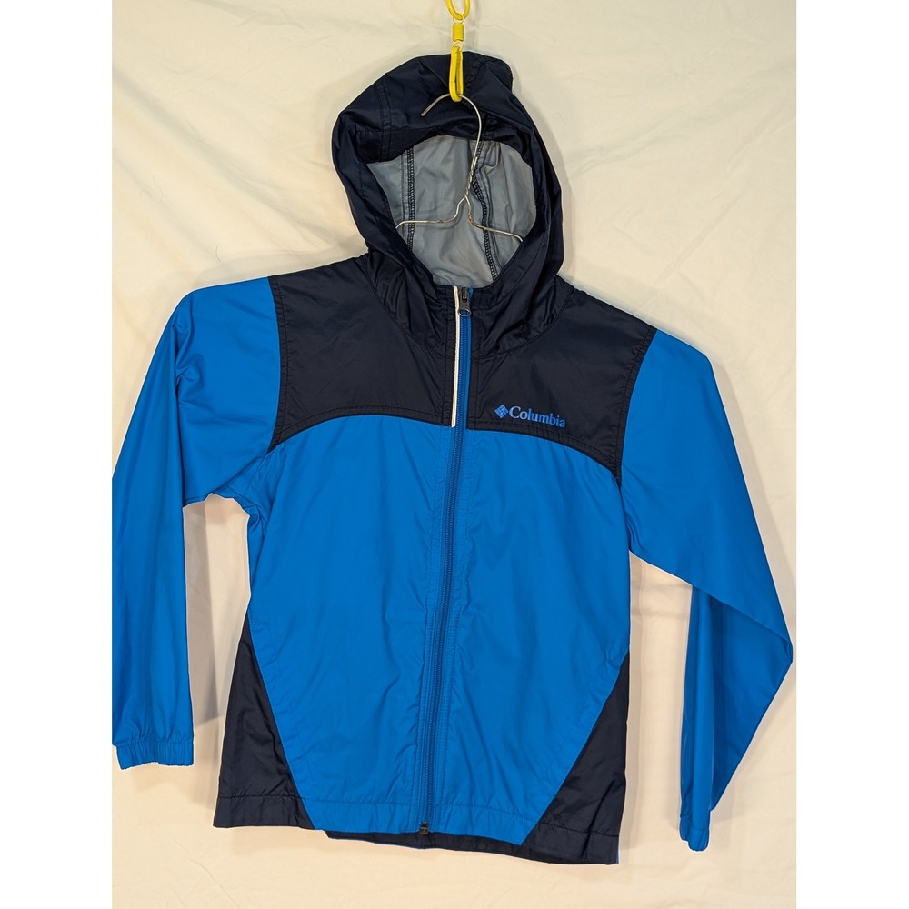 Columbia Kids Blue Navy Colorblock Hooded Windbreaker Jacket XS
